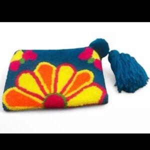 Authentic Handmade Wayuu Clutch Bag Medium Size Blue Yellow Pink Orange Green